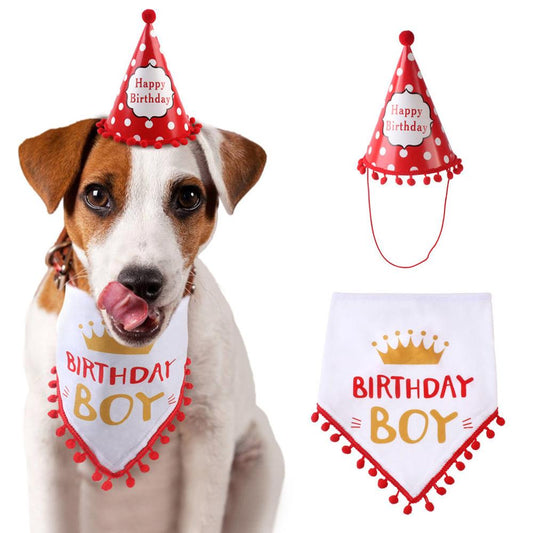 Pet Birthday Party Hat and Bandana Bib Set for Dogs & Cats