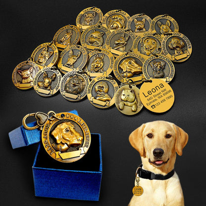 Personalized Pet Head Portrait ID Tag for Dogs & Cats