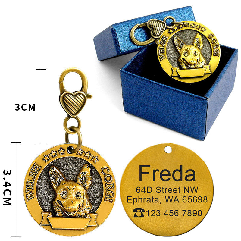 Personalized Pet Head Portrait ID Tag for Dogs & Cats