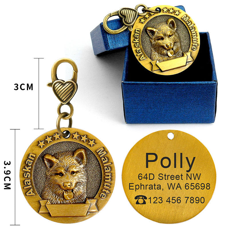 Personalized Pet Head Portrait ID Tag for Dogs & Cats